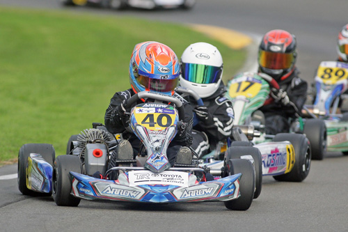 Reigning New Zealand Schools' champion Ryan Wood (#40) from Wellington will be one of he favourites in the new Vortex Mini ROK class