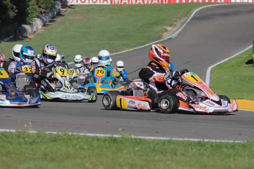 Top Auckland karter Mathew Kinsman (#1) successfully defended both his 125cc Rotax Max Light (above) and 100cc Yamaha Light National Sprint titles at this year's CB Norwood Distributors Ltd 2015 KartSport New Zealand National Sprint Championship meeting in Palmerston North