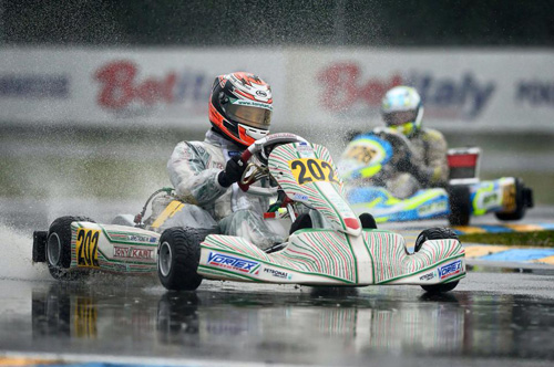 Kiwi Marcus Armstrong (#202) at the WSK Super Master Series in Italy on Sunday