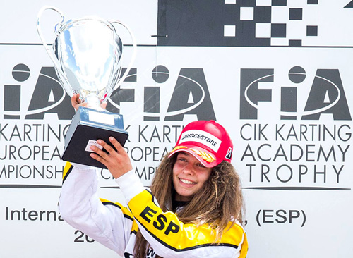 Marta Garcia López (now known simply as Marta Garcia) celebrates an Academy Trophy win. She won two of the three rounds.