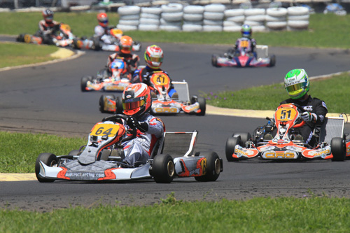 Kiwi karter Ryan Grant (#64) in action in a KZ2 heat race at the opening Australian Kart Championship round at Dubbo in February