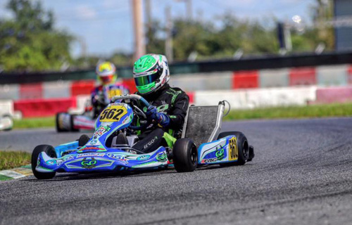 Kiwi Daniel Bray on the way to winning the ROK Cup USA Shifter Senior class Final at Orlando in Florida on Sunday 
