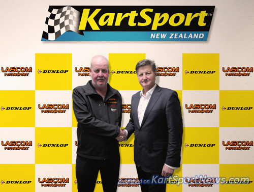 vBrian Waldmeyer, Director Lascom Motorsport and Graeme Moore, National President KartSport New Zealand at the contract signing