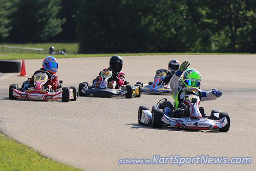 Caleb Bacon notched his first Route 66 victory in Saturday’s IAME Cadet division
