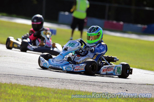 Kaden Wharff scored four wins on the weekend, two in Yamaha Cadet and two in IAME Cadet 
