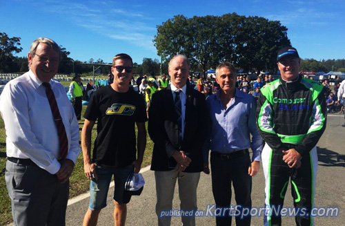 The official opening presentation (L to R ) Geoff King (Major Sponsor), James Courtney, local MP Andrew Fraser, Mick Doohan and club president Troy Brown