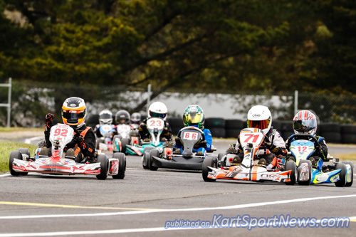 One second covered the top 9 karts at the end of the Cadet 12 final. Matthew Domaschennz (92) took the win over Bronson Boult (71), Ryan Morgan (12), Will Harper (66) and Joseph Fawcett (23)