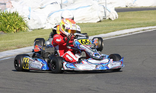 Christchurch 13-year-old Caleb Cross (#66) on his way to winning the 100cc Junior Yamaha class at the 46th annual Blossom sprint kart meeting in the Hawke's Bay last weekend