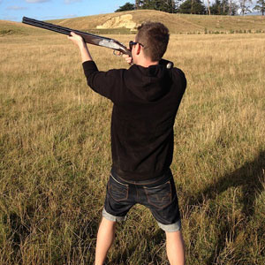 Ryal enjoys a spot of clay pigeon shooting!