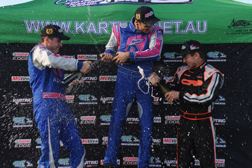 The champagne flowing on the Pro Light (KF) podium