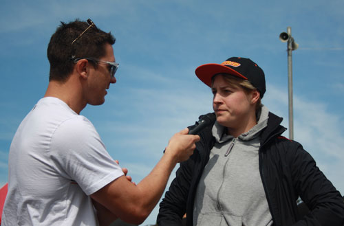 Jess Golding being interviewed by Josh Hunt at the Rotax Nationals last weekend