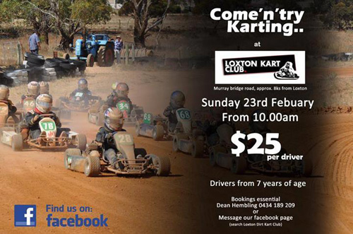Come and try dirt karting at Loxton on Feb 23
