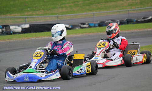 CJ Sinclair (25) and Graeme Smyth (24) dice in one of the Open class heat races