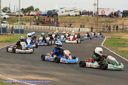 Young Kiwi Thomas Boniface (#67) leading the field at the Oakleigh kart track in Melbourne in January