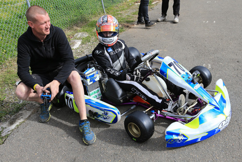 Dylan Drysdale (#70) seen here with mechanic Callum Orr) finished third in Junior Max