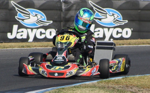Liam McLellan scored two easy victories in KF2 today aboard his TM-engined 'Holden' JC Kart