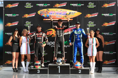 Bray sharing the podium (right) at last year's Race of Stars event with third placed Lorenzo Camplese (left) and winner Davide Fore (centre)