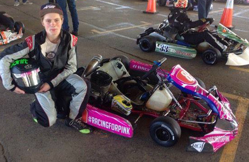 Matt Morris and his #Racingforpink machine, 5th in KA4 Junior Heavy. Teammate Ayrton Flippi was leading the Cadet 9 final when his throttle cable snapped early in the race. The team raised $274.50 on the day via a Breast Cancer donation tin.