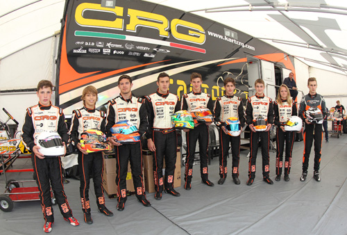 CRG Racing Team drivers in Italu (from left) Henri Jung, Kilian Meyer, Ed Brand, Oriol Dalmau Caballero, Luka Kamali, Ido Cohen, Phil Dorr, Madeleine Radne and Lukasz Bartoszuk. 