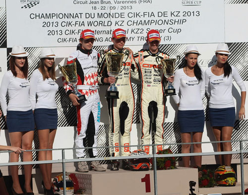 KZ podium, Verstappen 1, Leclerc 2, Lennox-Lamb 3