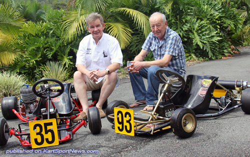 Harm Schuurman (left) and Angelo Parrilla with two of Graham Powles' restored karts