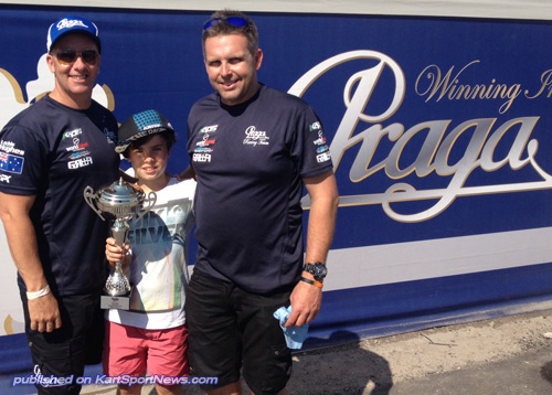 Lochie with his dad Howie (left) and Ken Beasley from IPKarting Australia