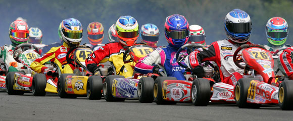 sprint karts prepare for a rolling race start